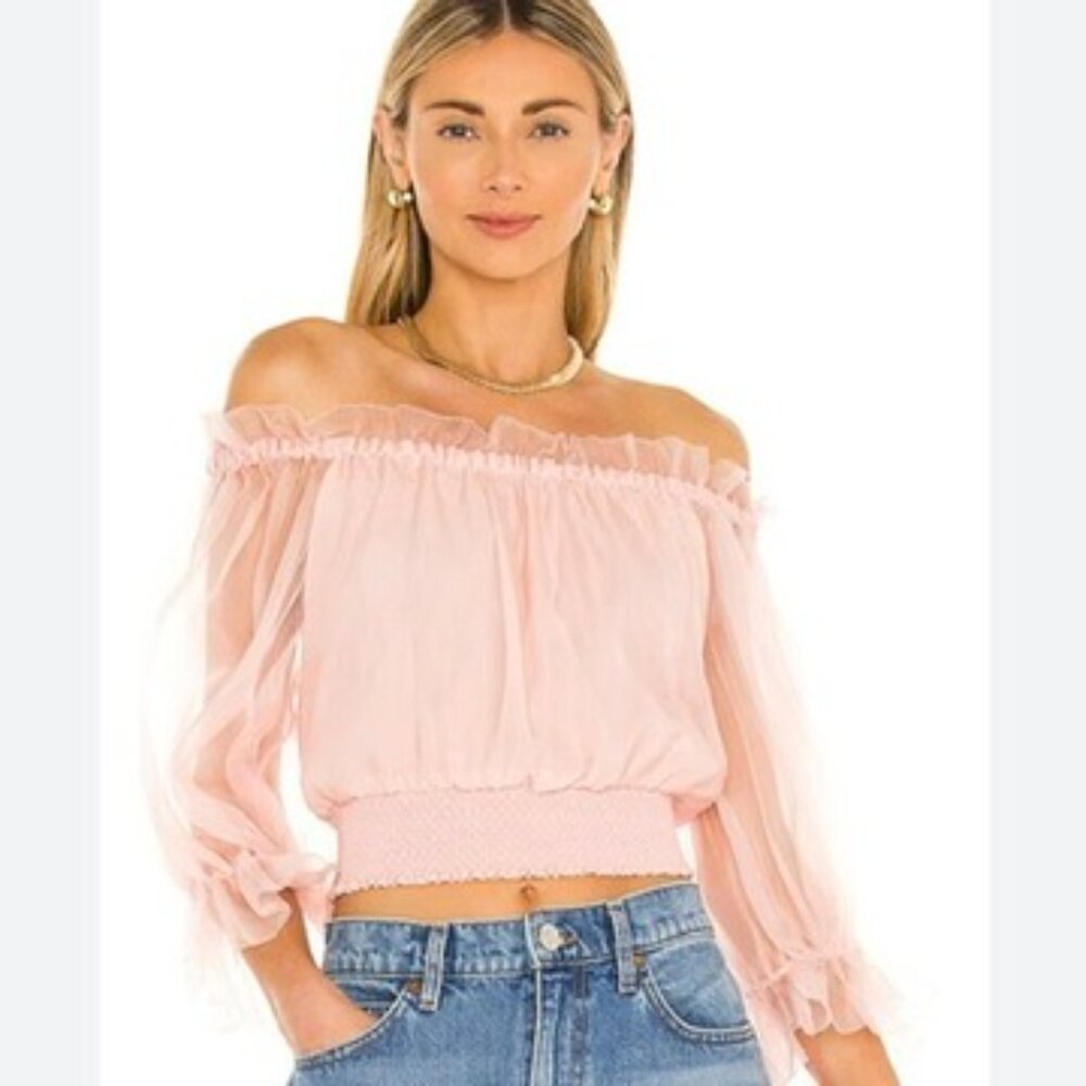 ALICE + OLIVIA Caprina Silk Puff Sleeve Crop Top Dainty Sz S Coquette Feminine